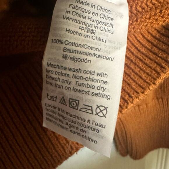 J. Crew Womens Crewneck Cable Pointelle Cotton Sweater SZ XS Burnt Orange Fitted - Picture 4 of 6